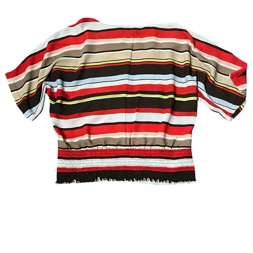 New York & Company Red and White Short Sleeve Blouse