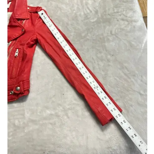 IRO Luiga Cropped Moto Jacket Women 36 Red Silver Double Zip Button Long Sleeve