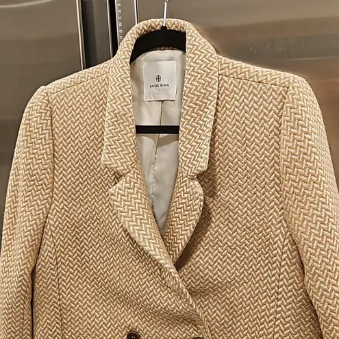 ANINE BING ππ Tweed Double Breasted Fishbone Blazer ~ Tan & Cream Medium
