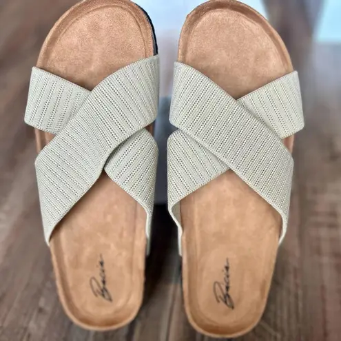 Slide Sandals for Women w/Cork Footbed & Soft Knit Comfort X Tape Sandals