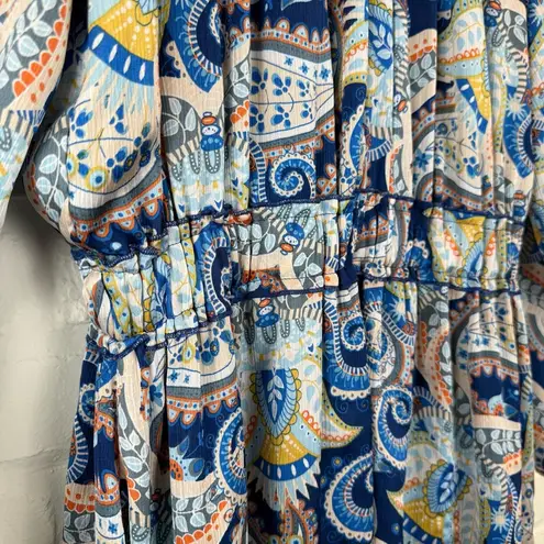 Yakira Bella Skye Dres Blue Paisley Ruffle skirt elastic waist and cuffs L Size L