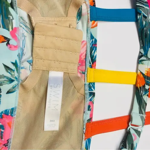 Cacique Swim Suit Set 38D Lined Bra Top Size 14 High Waisted Brief Hawaiian