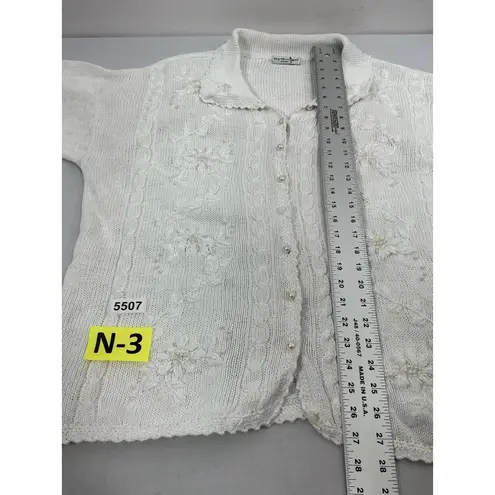 Womans By Design Woman Long Sleeve Button Down Sweater 2X White Embroidered