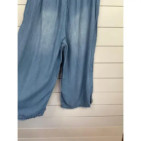 FOR THE REPUBLIC Chambray Size S Wide Leg Side Button Frayed Hem Ankle