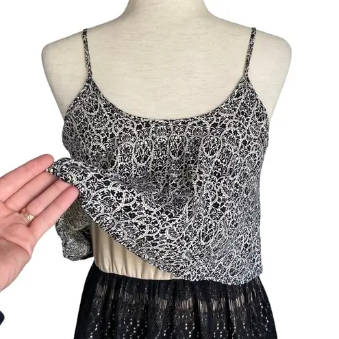 Doe & Rae Floral & Lace Overlay Contrast Drop Waist Mini Dress Size Medium