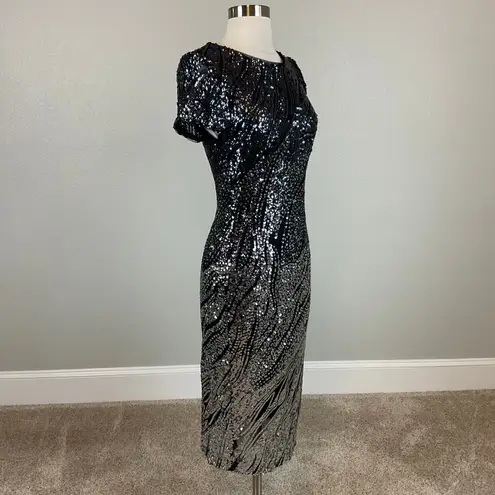 Betsy and Adam Sequined Midi Sheath Cocktail Dress Size 10 Black and Silver