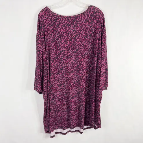 Roamans Plus Size 1X 22W 24W Top Hot Pink Black Leopard Print Animal Knit 409 Pink