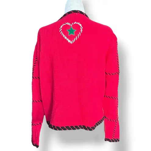 Vintage Christmas Cardigan Knit Sweater Red Green Applique Hearts Petite Large Size undefined
