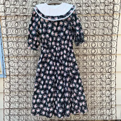 Vintage 90s Eber San Francisco Floral Bib Collar Teacher Church Modest Dress Size M