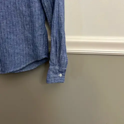 Frank & Eileen Women’s Barry Blue Mini Flower Button Down Striped Shirt Linen XS