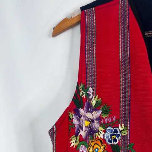 Embroidered Red Navy Vintage Cotton Hippie Western Rodeo Guatamalan Vest Small