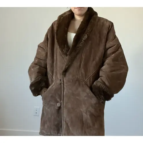 Vintage Spiegel Suede Leather Coat Faux Fur Lined Chocolate Brown Jacket Size M