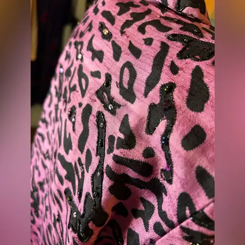 Purple Silk Sequin/Beaded Leopard Print Lined Buttonup Size M