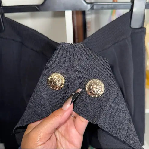 Immodel Black Knit Pleated Micro Mini Skirt with Gold Lion Buttons Size L