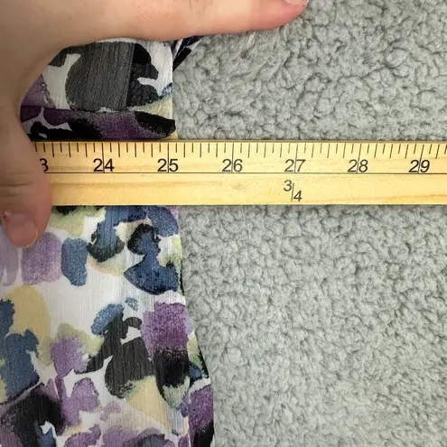 AGB Womens 2X Purple Floral Chiffon Lace Up Top Ruffle Short Sleeve Boho