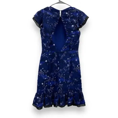 Three Floor RTR Three Floor Afterglow Galaxy Astrological Blue White Print Mini Dress Sz 6