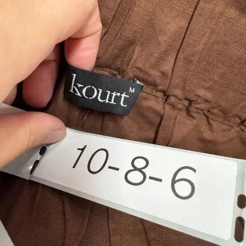 Kourt Pants Womens Medium Brown Flax Linen Wide Leg Crop Culottes