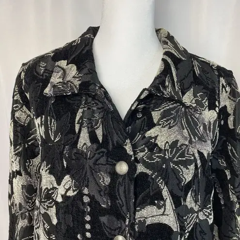 Christopher & Banks  Black Floral Tapestry Blazer Jacket Size Medium EUC Brocade