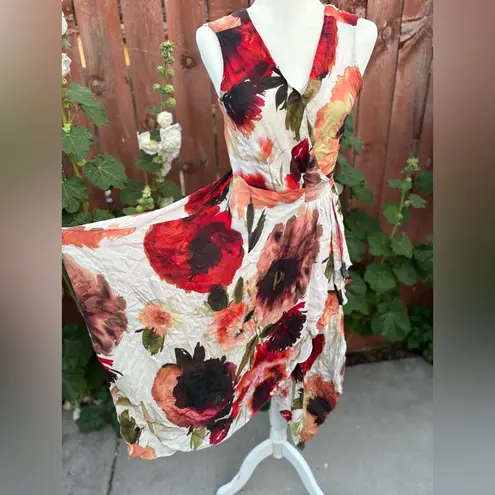 Haute Hippie Silk Rose Print Handkerchief Hem Wrap Floral Midi Dress Size Small