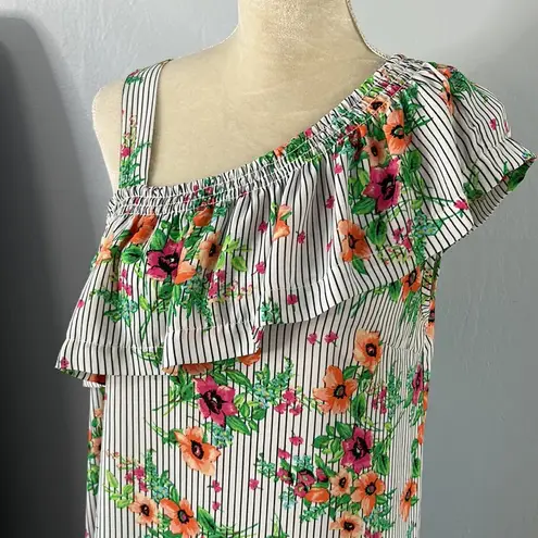 Harlow & Rose • boutique striped floral one shoulder ruffle dress Size M