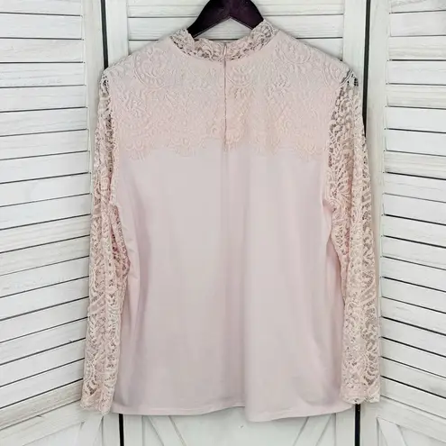 Bedford Fair Lace Sleeve Mock Neck Shirt Pink Large Tee Coquette Victorian Soft