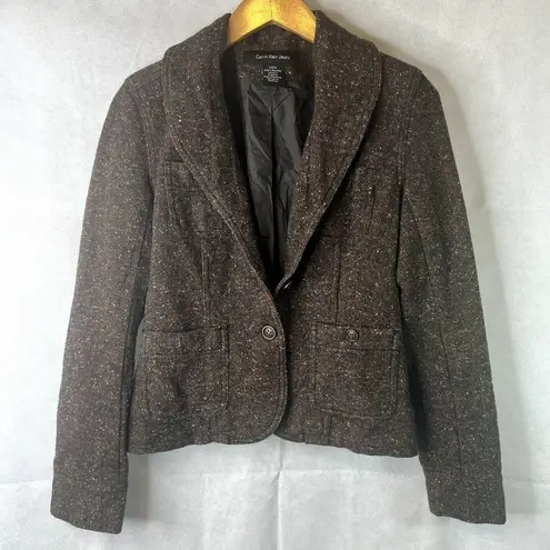 Calvin Klein Jeans ‎ Fitted Brown Tweed Wool Blend Jacket Size Small