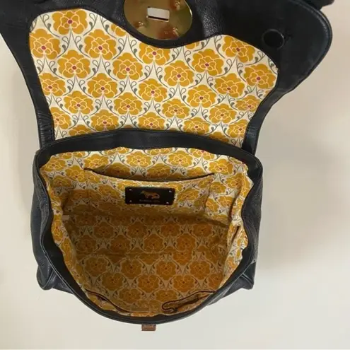 Emma Fox Kiss Lock Black Leather Bag Shoulder Purse Satchel