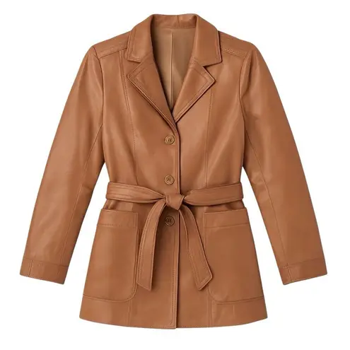 Skin Gear Vintage Buttery Soft Brown Leather Belted Moto Jacket Women’s M in EUC Tan Size M