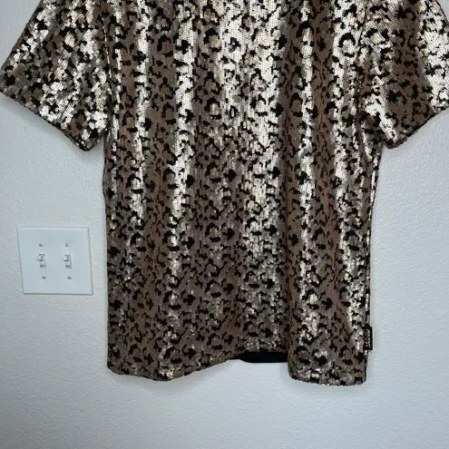 Jaded London leopard sequin short sleeve lined blouse size XL