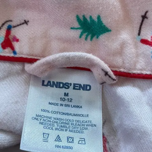 Lands’ End Pink Green Red Flannel Skiing Seasonal Christmas Holiday Pajama Set Size M