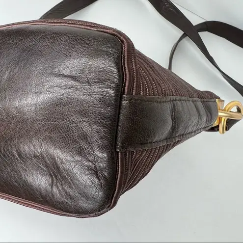 Sharif Americana brown leather mixed media rib bucket zip crossbody bag purse