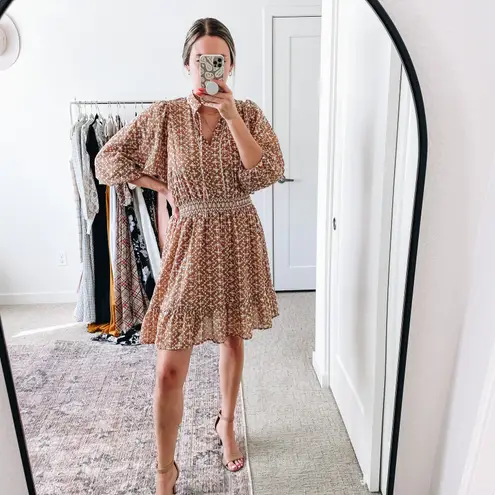 Shoshanna Neutral Tan Embroidered Mini Dress