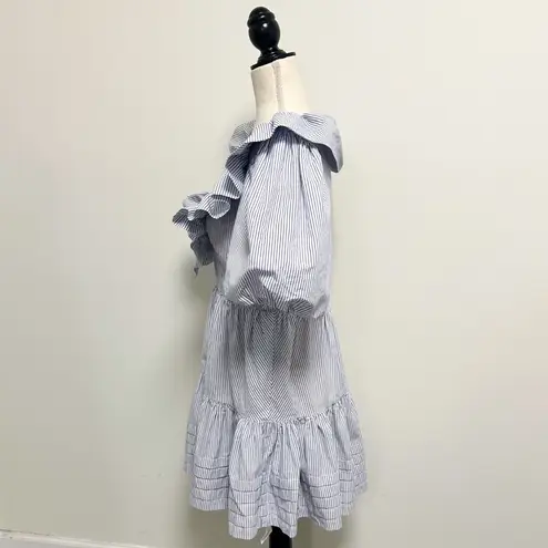 Saylor Blue White Stripe Zerina Plunging V Neck Puff Short Sleeve Mini Dress S