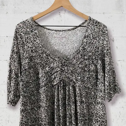 Jessica London | Pleated Tunic Elbow Length Sleeves Stretchy Gray Abstract 12