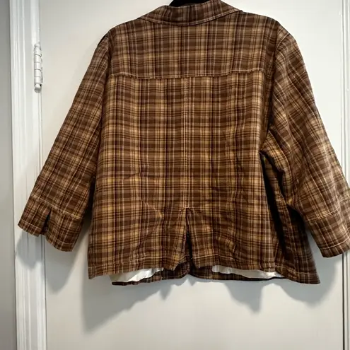 L.A. Blues Women's Brown Plaid Button Up Collared Jacket Workwear. Oversized.