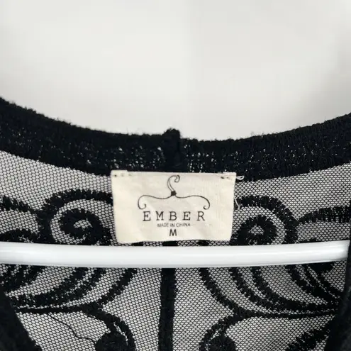 Ember Womens Black Button Sheer Lace Blouse M Western Boho Festival Hippie Size M