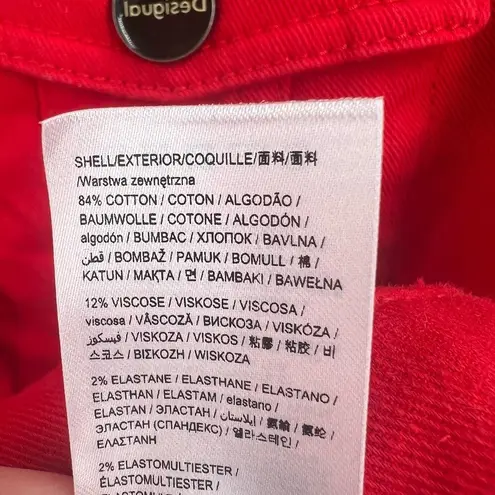 Desigual Red Denim Cropped Jean Jacket Embroidered US 6 New