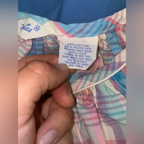 Medium Vintage Tommies nightgown pastel plaid, checkered pattern. White