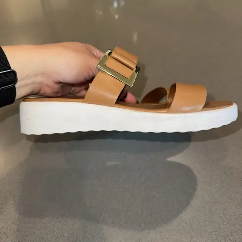 Italian Shoemakers Womans Leather Sandals Sz 6.5 Cognac Brown Slip On Made Italy