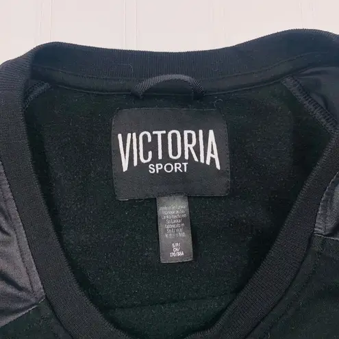 Victoria Sport Black Faux Leather Sleeve Crewneck Sweatshirt Size S Pullover