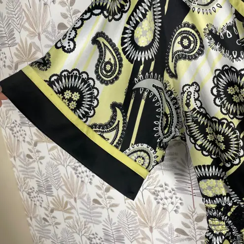 Chime Women's One Shoulder Tunic Top M Paisley Yellow Black White One Shoulder Size M