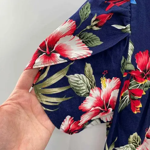 Vintage Blue Hawaii Muumuu Dress Womens Medium Blue Parrot Floral Print Cotton