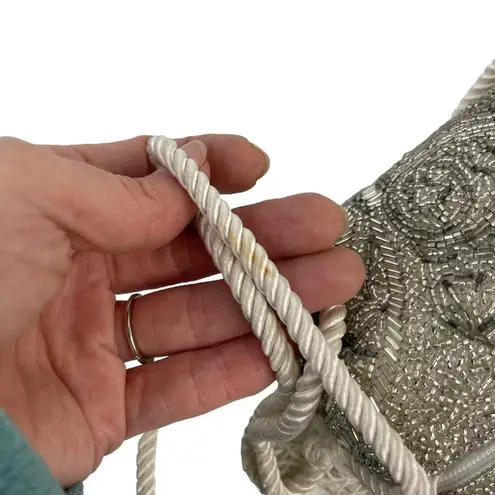 Vintage Evening Silver Beaded Crossbody Formal Bag Tassel Purse