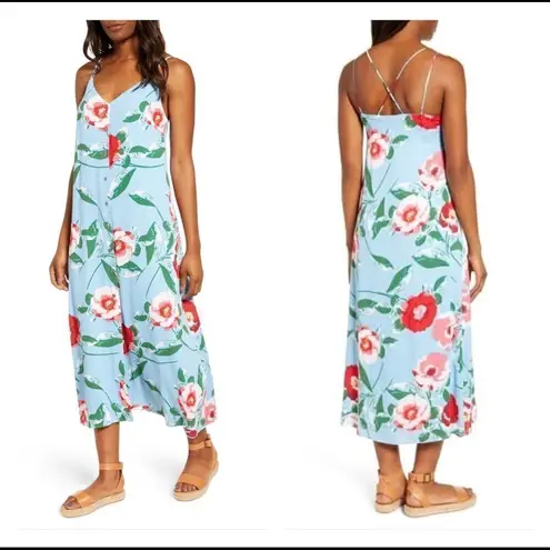 Gibson New The Motherchic Al Fresco Blue Floral Summer Midi Dress Size SP