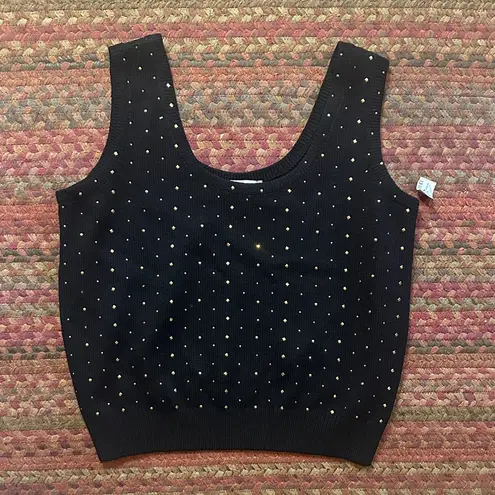 St. John NWT VINTAGE SPORTSWEAR KNIT BLACK SWEATER SLEEVELESS LUXURY GOLD STUD