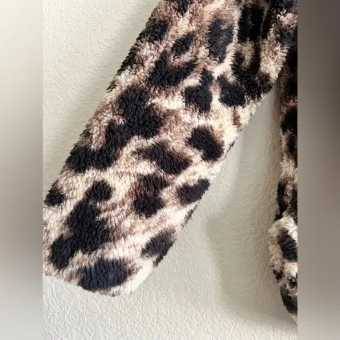 Cozy Sherpa Leopard Quarter Zip Pullover Fuzzy Soft Faux Fur Jacket Womens Large