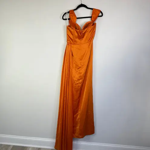 Miss Circle Zayda Orange High Slit Corset Satin Gown Women’s Size Small
