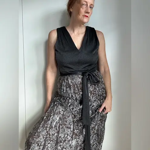 VTG 50s Maxi Dress Neutral Animal Print Skirt Size M Formal Prom Gown Black Size M