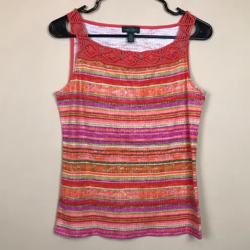 Lauren Ralph Lauren Jeans Co. Women’s Striped Crochet Square Neck Tank Blouse Red Size M