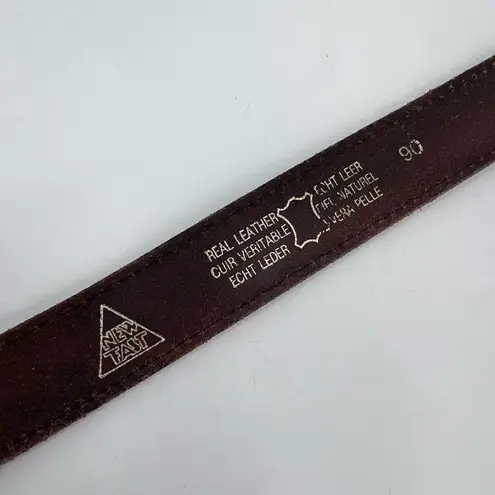 Vintage Women's Real Leather Stitch Point Adjustable Buckle Belt Brown One Size